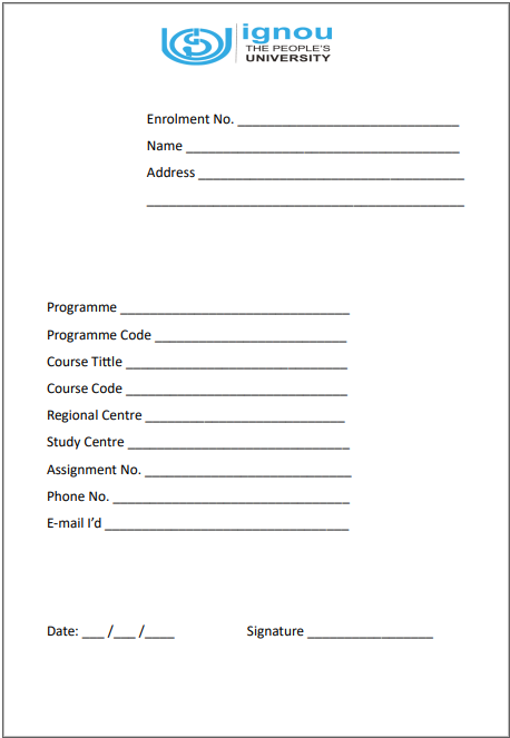 IGNOU Assignment Front Page Pdf