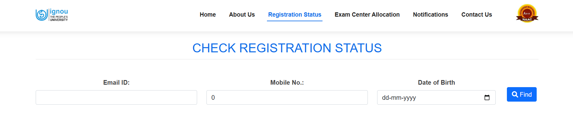IGNOU Admission Status by Name and DOB